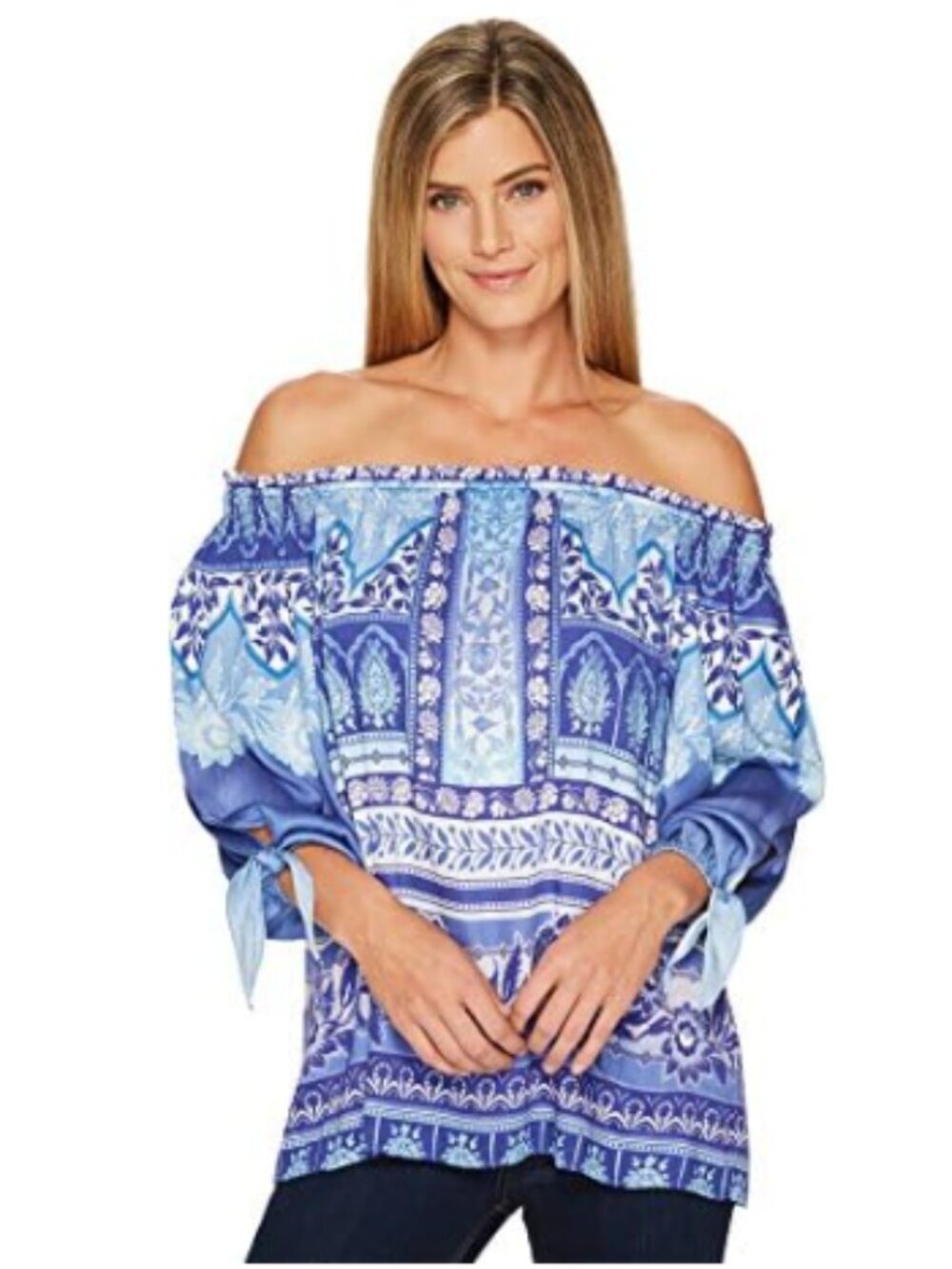 HALE BOB FLORAL PRINT BLUE OFF SHOULDER BLOUSE